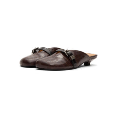 GANNI Sue Heeled Mules Croc Leather (Chocolate Fondant)
