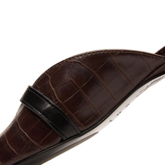GANNI Sue Heeled Mules Croc Leather (Chocolate Fondant)