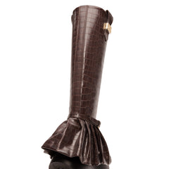 GANNI Kat Croc High Boot (Chocolate Fondant)