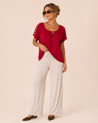 Simply Styled Tie Front Top in Red