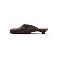 GANNI Sue Heeled Mules Croc Leather (Chocolate Fondant)