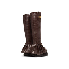 GANNI Kat Croc High Boot (Chocolate Fondant)