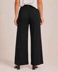 Smocked Wide Leg Pants in Black