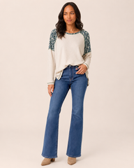 Weekend Comfort Long Sleeve Waffle Top in Oat