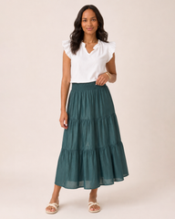 Weekend Escape Tiered Maxi Skirt in Ivy