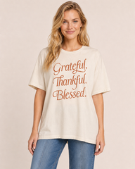 Grateful, Thankful, Blessed Graphic Tee in Cream