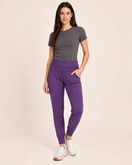 Live-In Foldover Waist Loggers in Eggplant